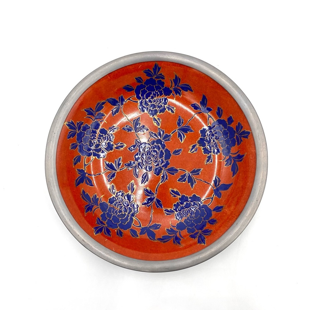 Vintage Bowl Japanese Porcelain Metalware Encased Metal Decorated in Hong Kong.